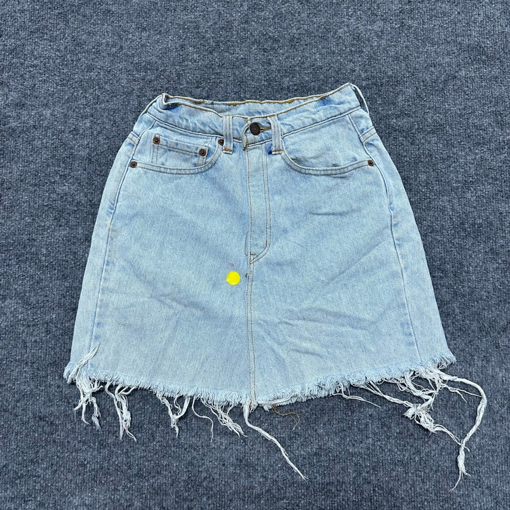 Levi's Denim Skirt Womens Size 24 Light Wash Distressed Raw Hem Vintage 551